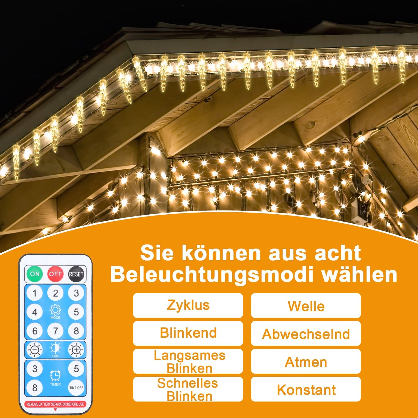 Solar Eiszapfen Lichterkette mit Fernbedienung 10m