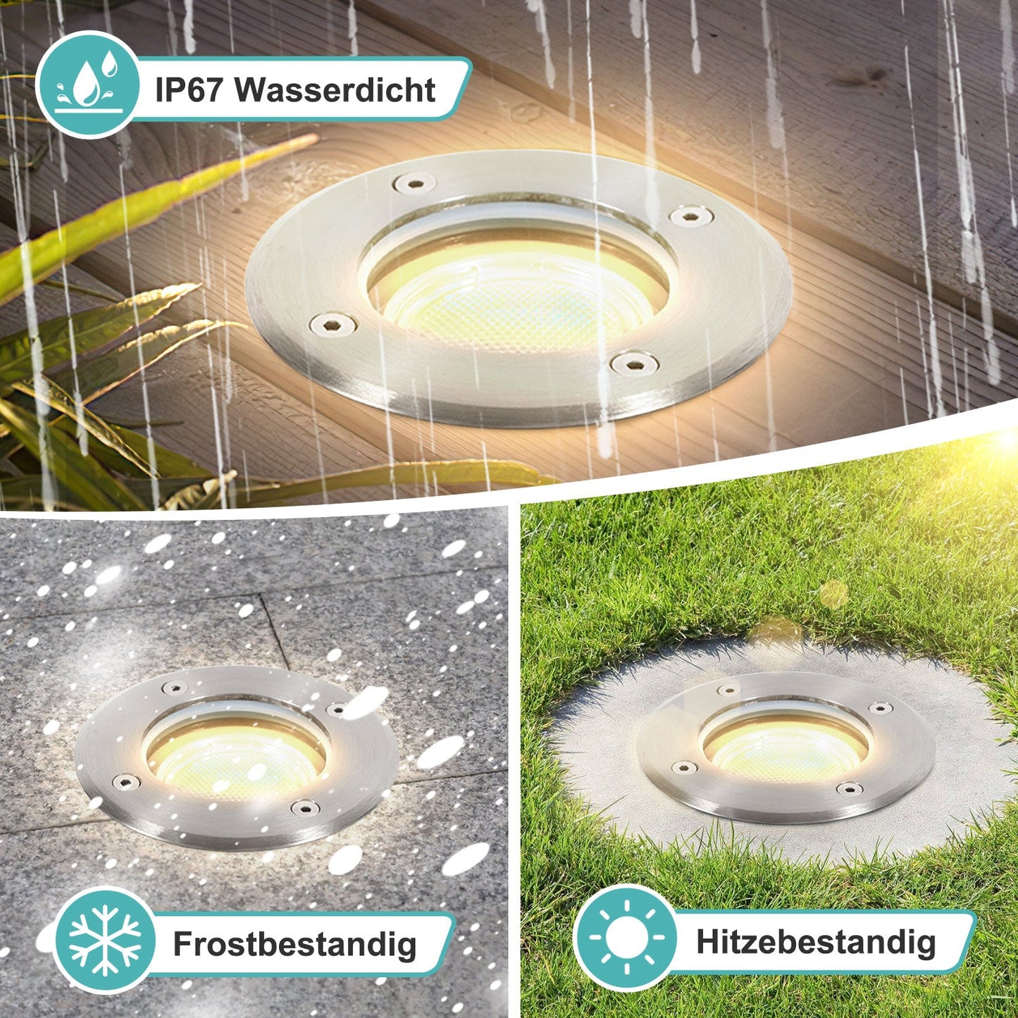LED Bodeneinbaustrahler 3W Warmweiß mit Mattierten Ersatzlinsen