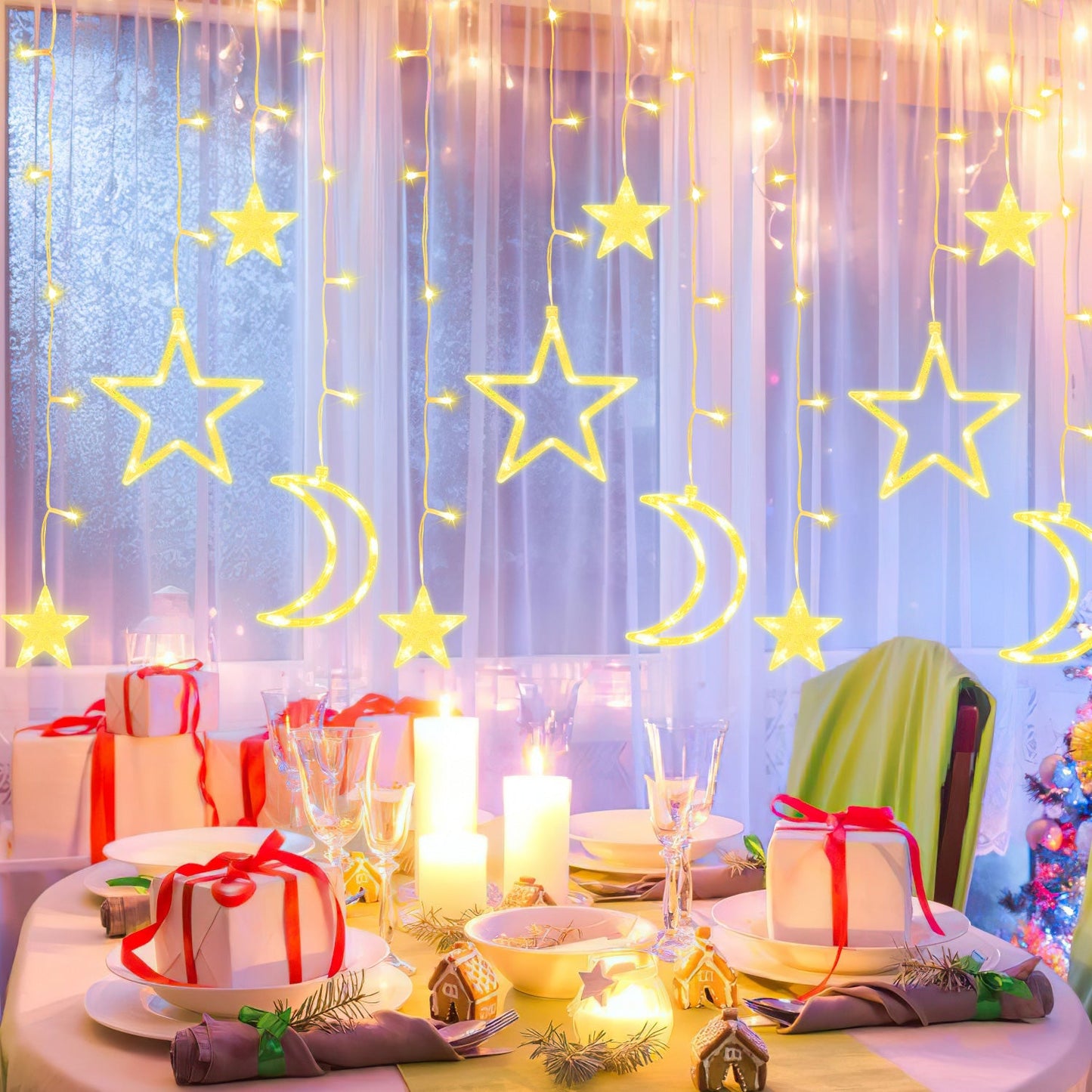 LED Sterne Weihnachtsbeleuchtung Lichtervorhang 3,5M