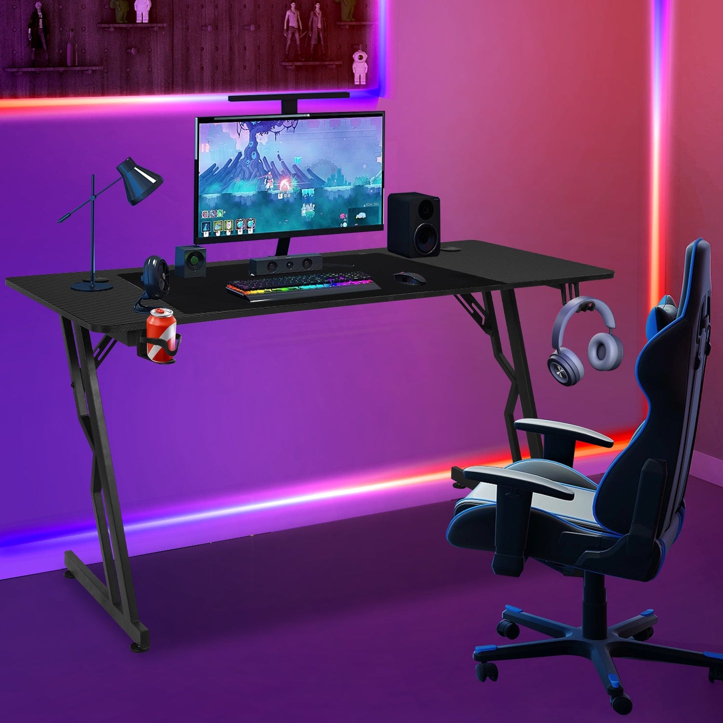 Gaming Schreibtisch, 120/140cm Ergonomischer Computertisch