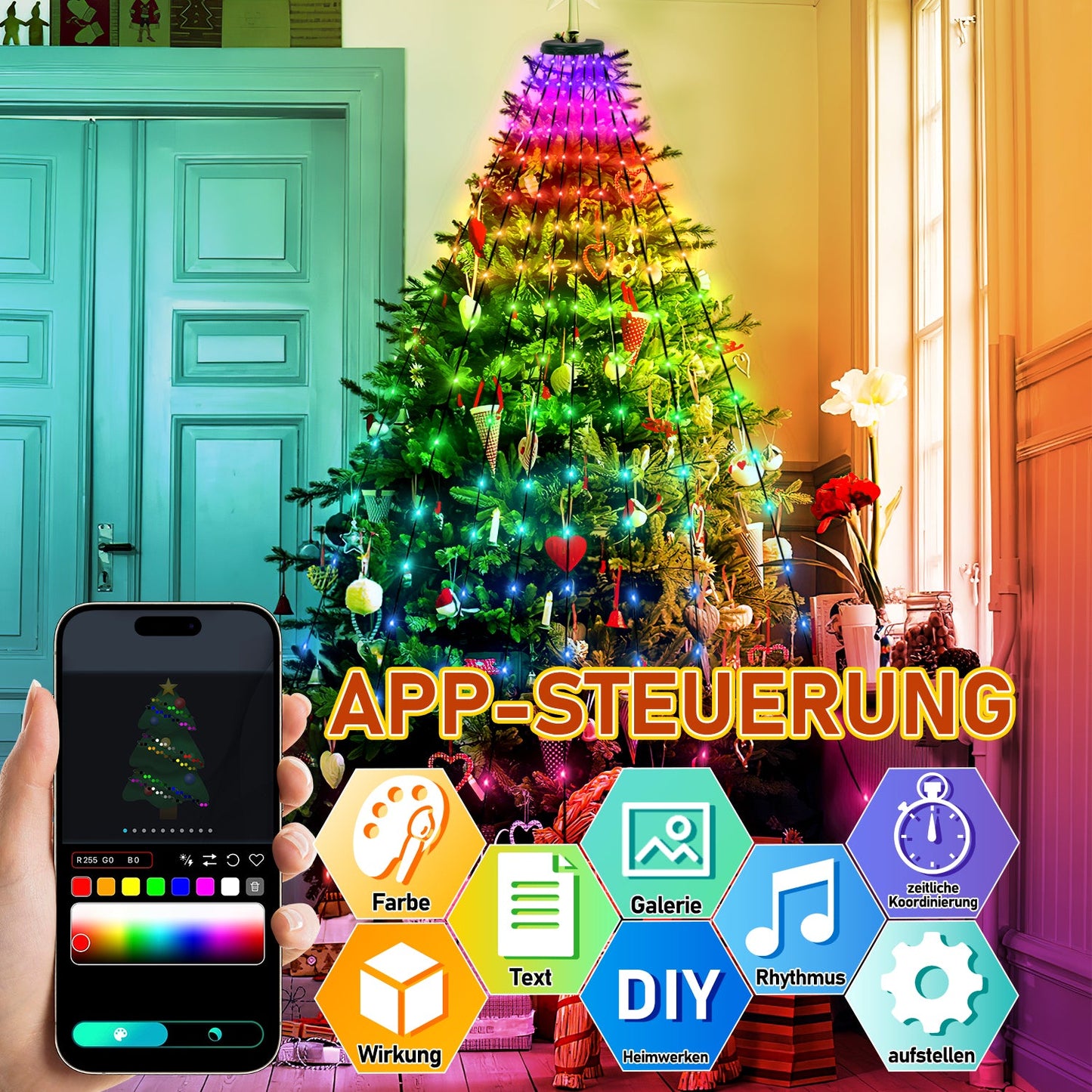 Christbaumbeleuchtung mit APP-Kontrolle 160 LEDs IP67