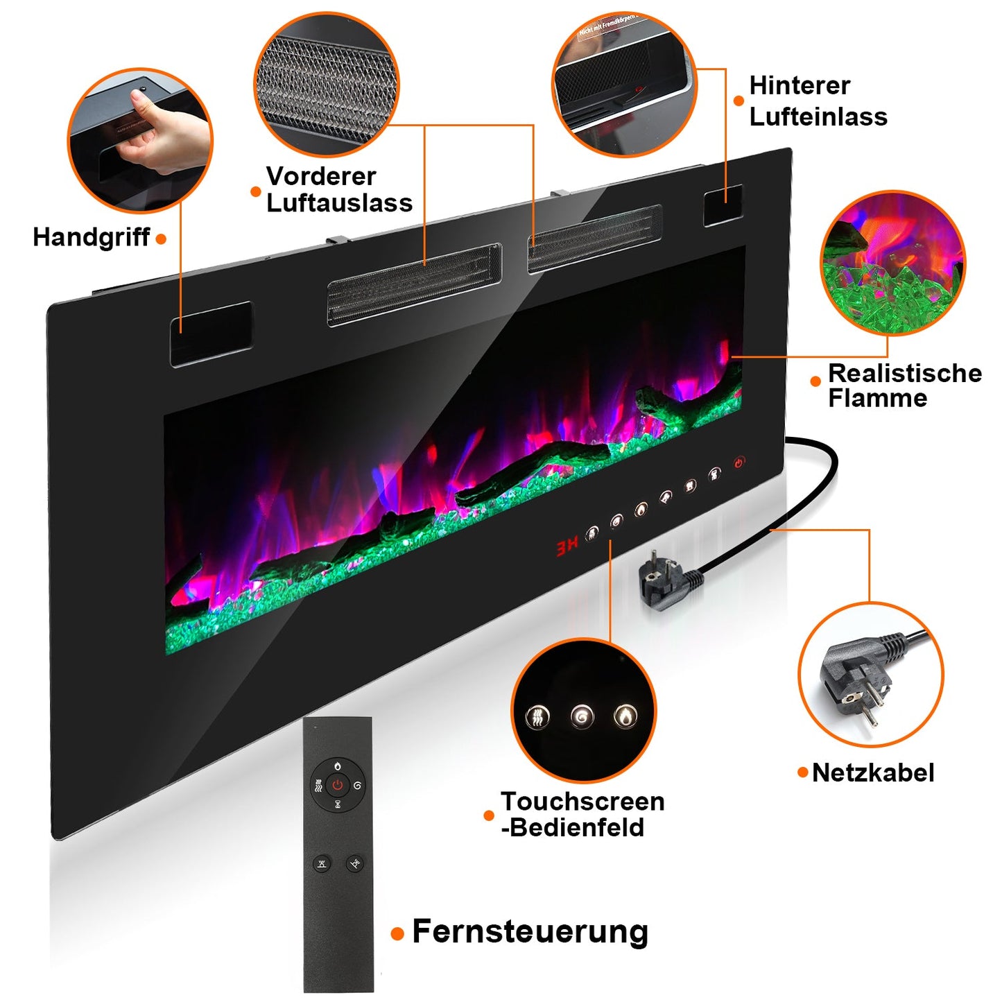 Elektrokamin Wandkamin Einstellbarer Thermostat 750w/1500w