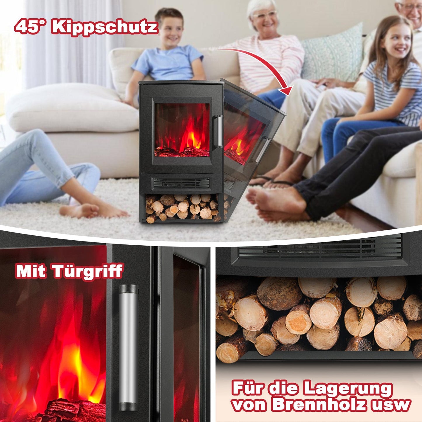 Elektrokamin mit LED Flammenm WiFi Fernbedienung 900W/1800W