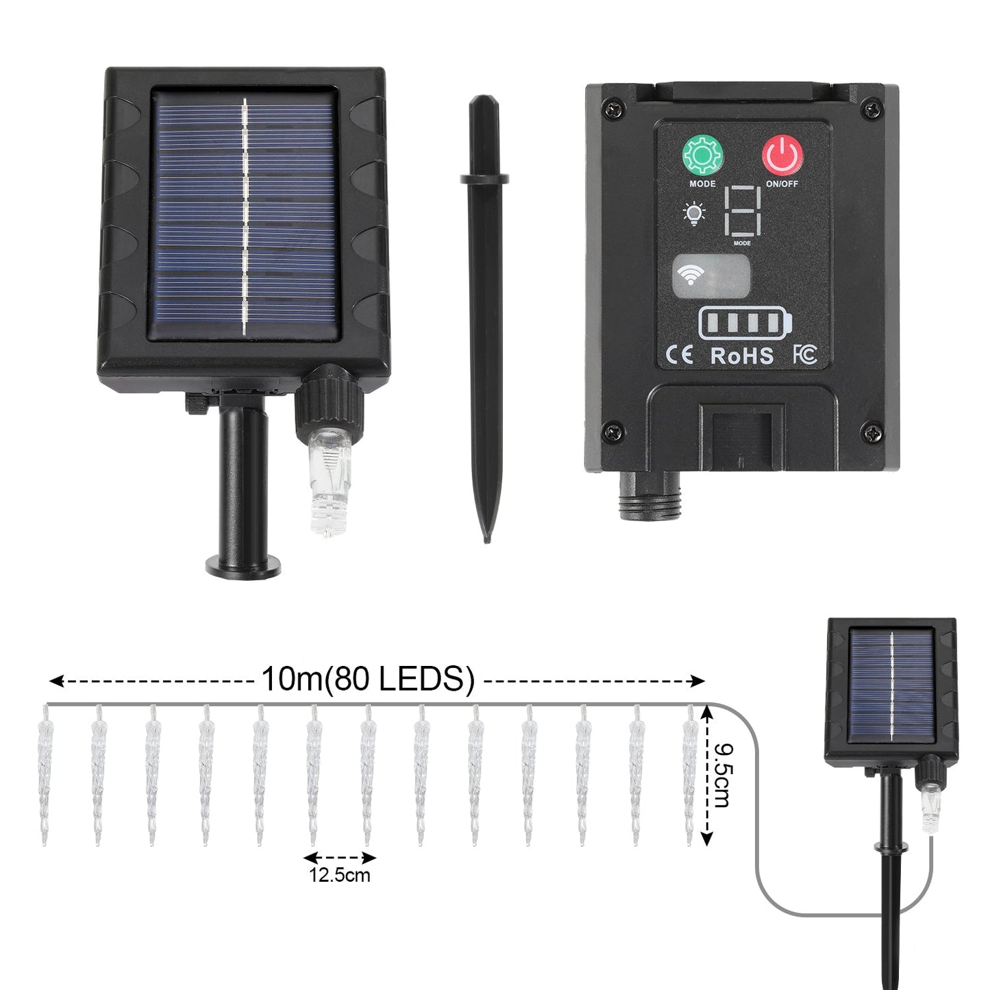 Solar Eiszapfen Lichterkette mit Fernbedienung 10m