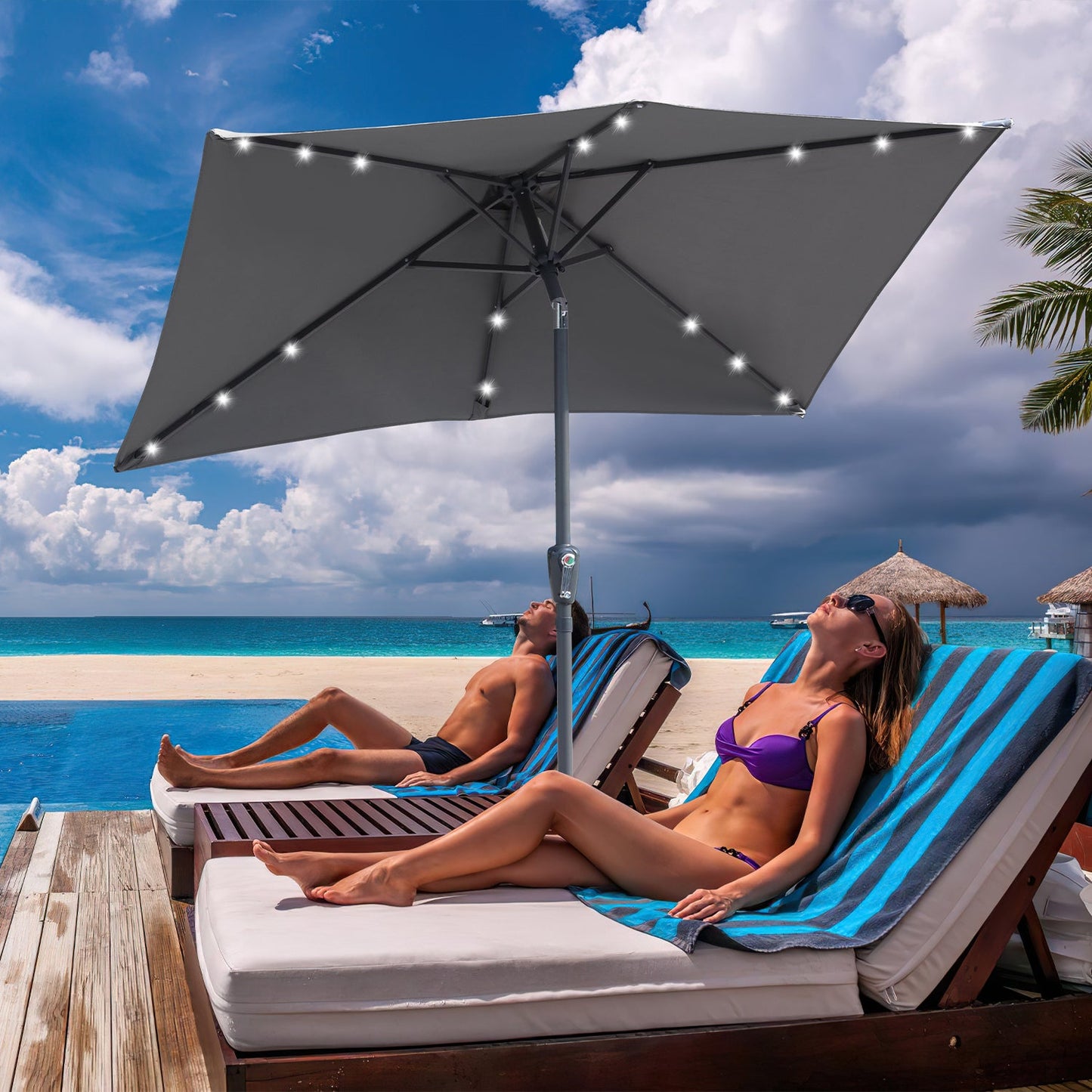 Sonnenschirm 210x140 / 300x200cm Rechteckig mit LED Solar