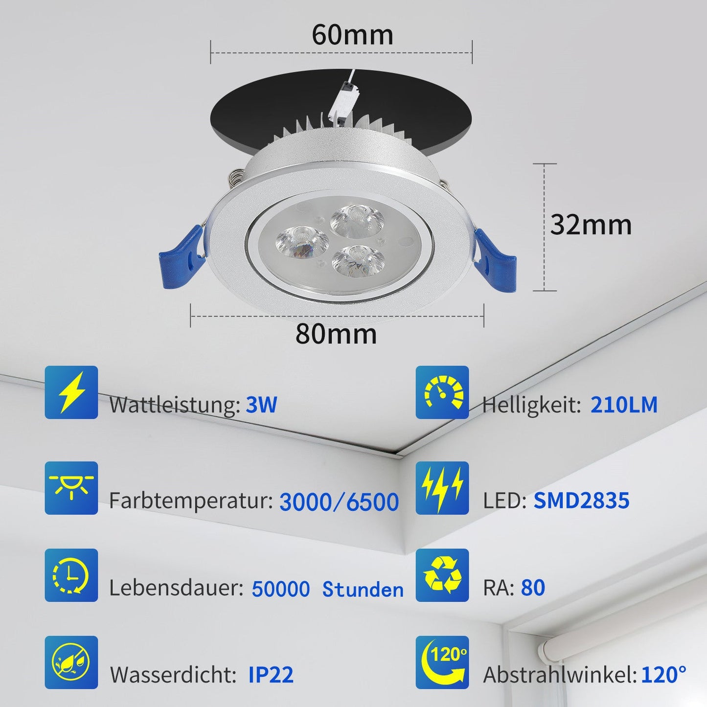 LED Einbaustrahler 20x 3W Kaltweiß/Warmweiß Extra flach