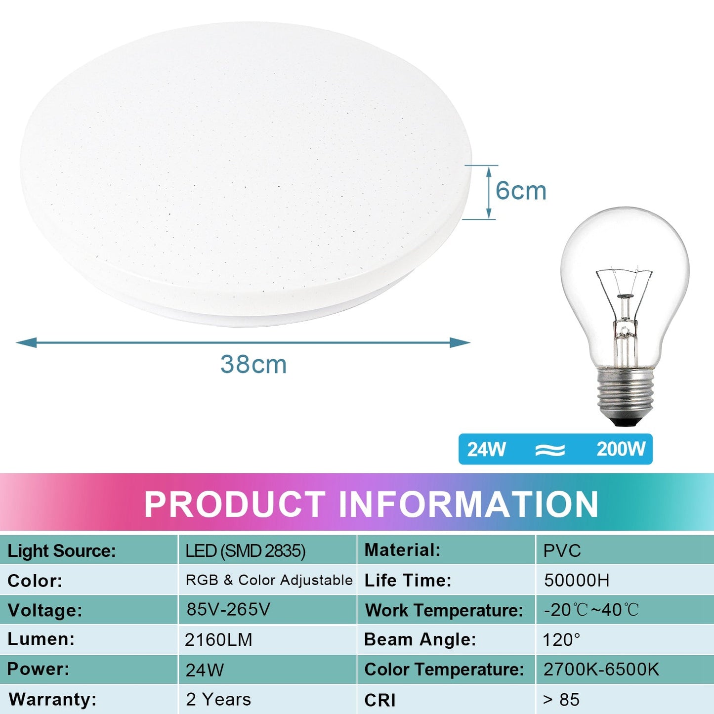 24W LED Deckenleuchte RGB mit Sternenhimmel-Effekt
