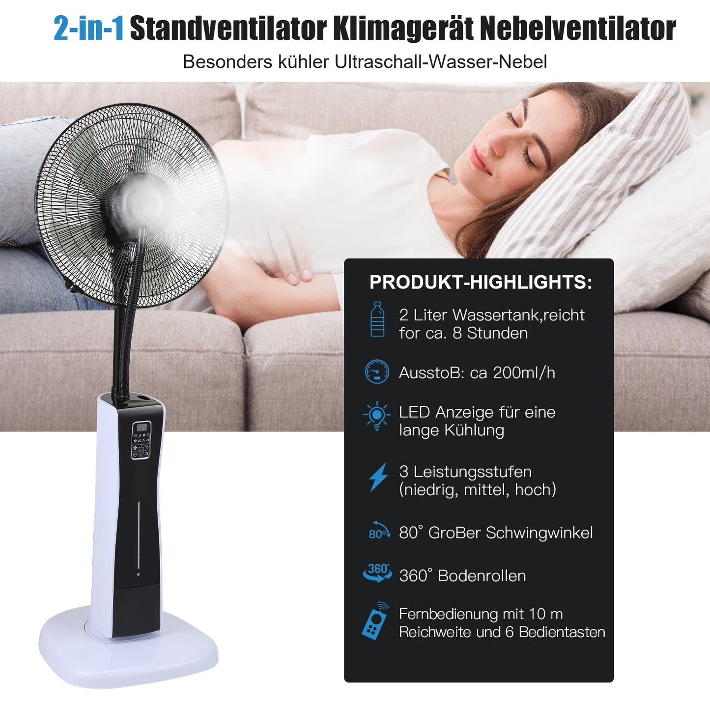 Standventilator mit Wasserkühlung Ultraschall-Sprühnebel