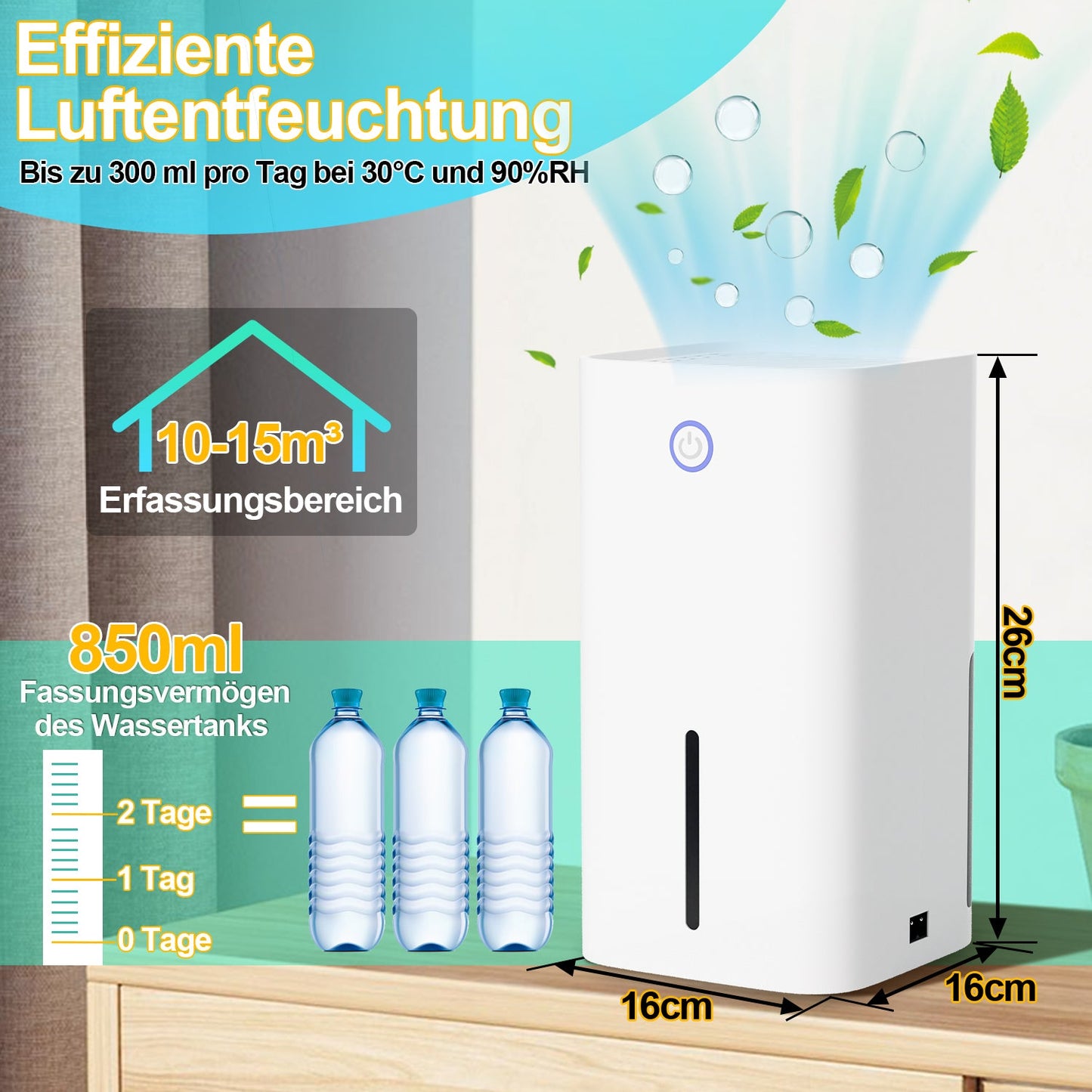 Luftentfeuchter 850ml Mini-Entfeuchter Tragbarer