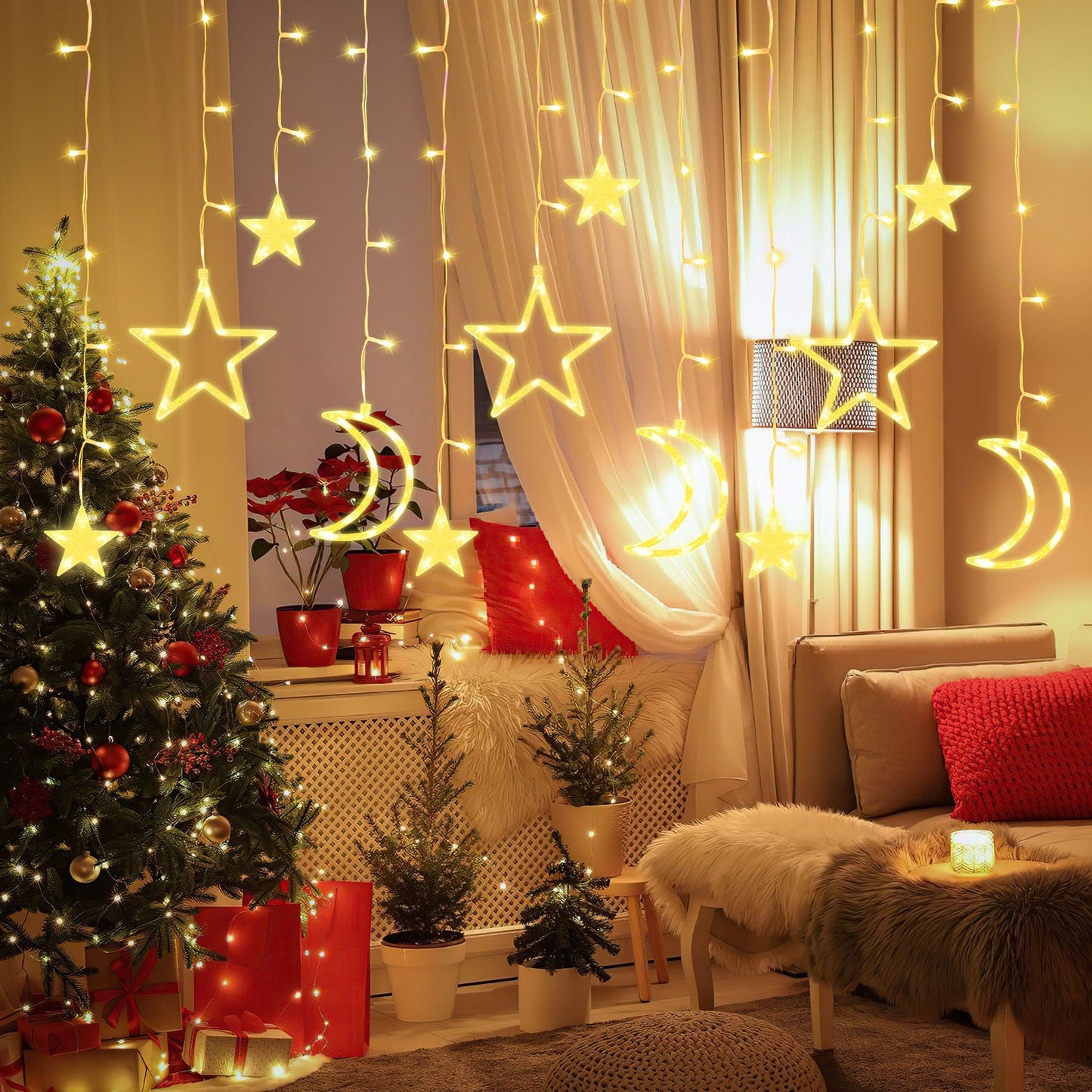 LED Sterne Weihnachtsbeleuchtung Lichtervorhang 3,5M