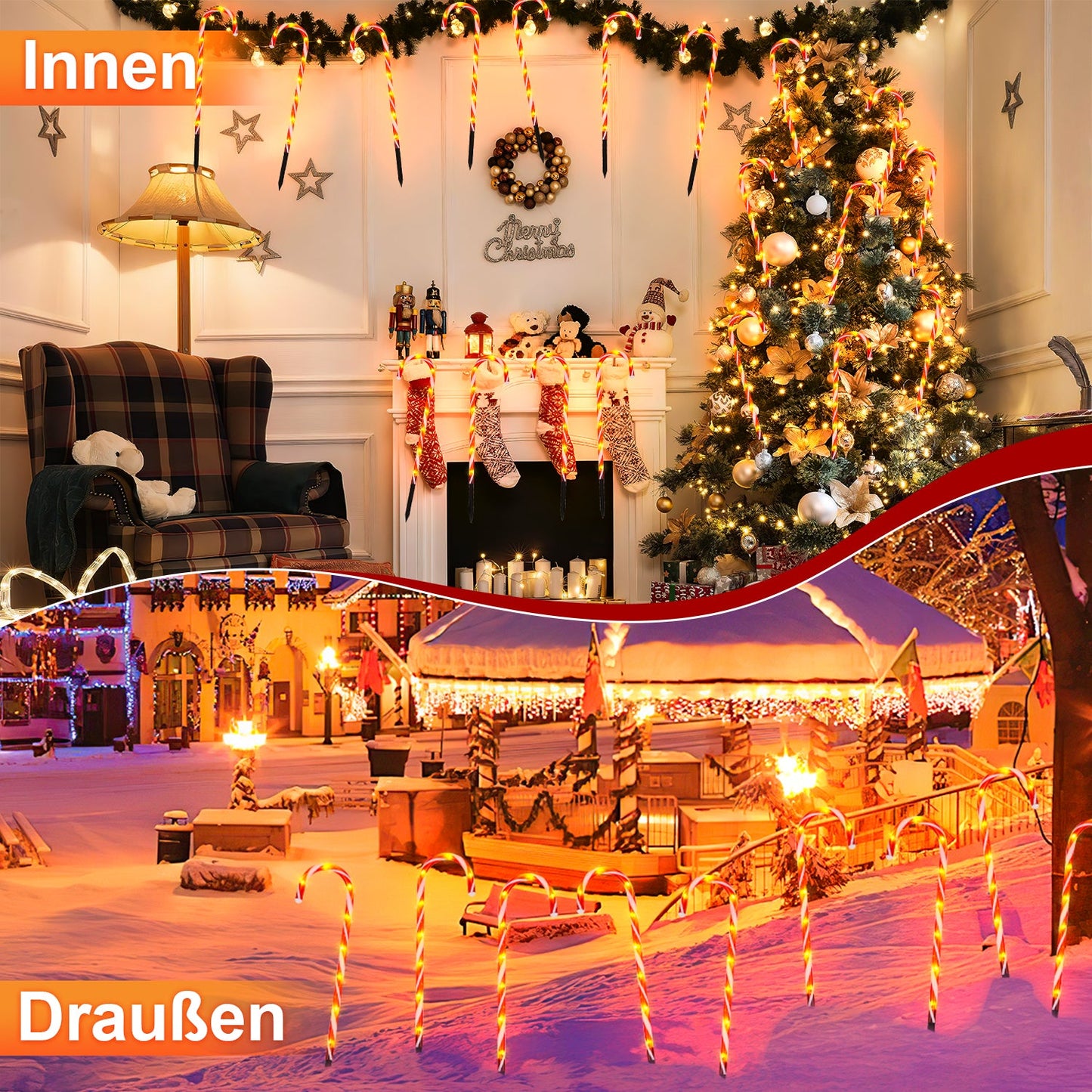 4x LED Zuckerstangen Weihnachtsdeko Außenleuchte