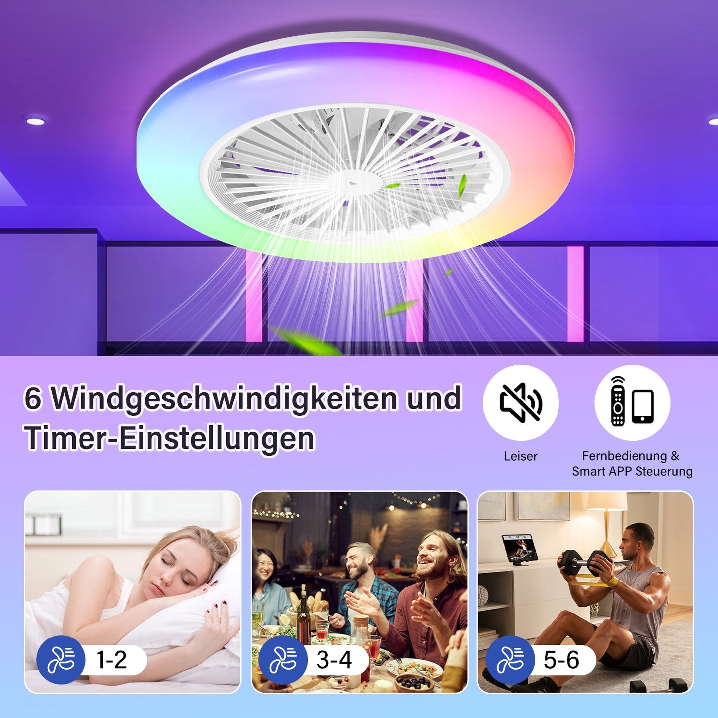 Deckenventilator mit Beleuchtung RGB mit Fernbedienung