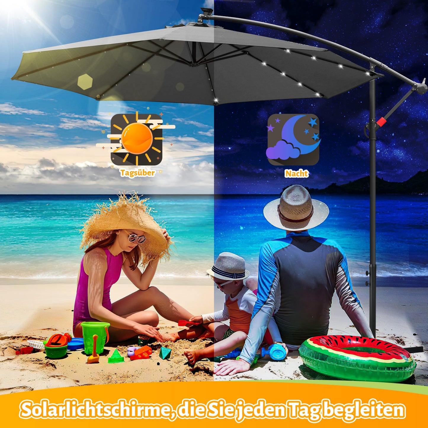 Ampelschirm 3m/3.5m mit Solar LED