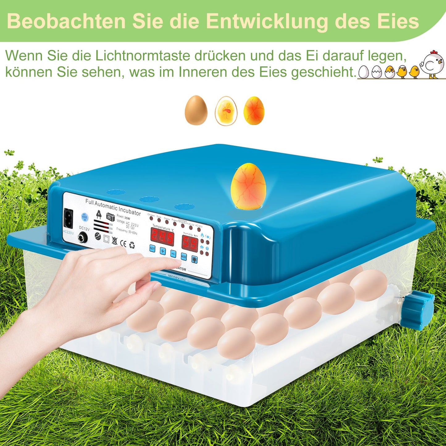 Brutautomat Vollautomatisch Inkubator für Hühner 36 Eier