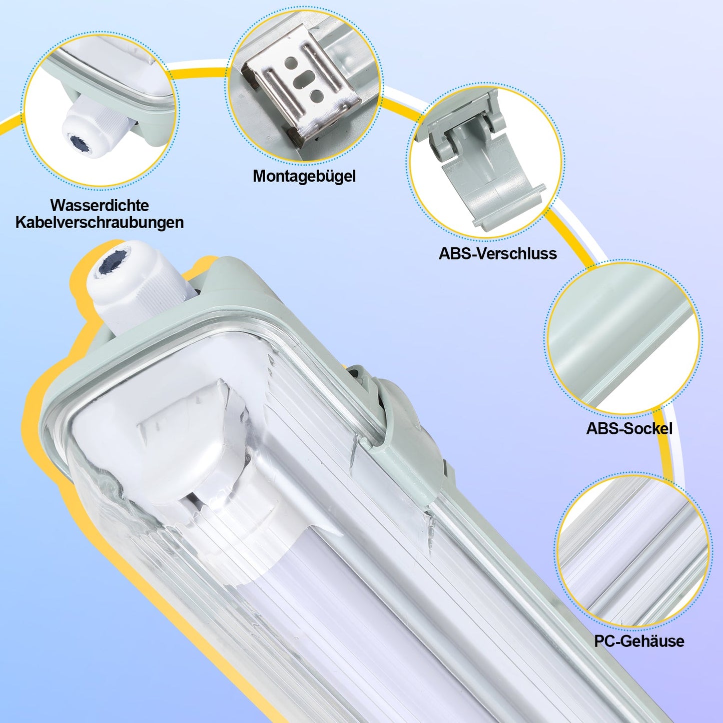 LED Feuchtraumleuchte 24W Kaltweiß 150cm T8