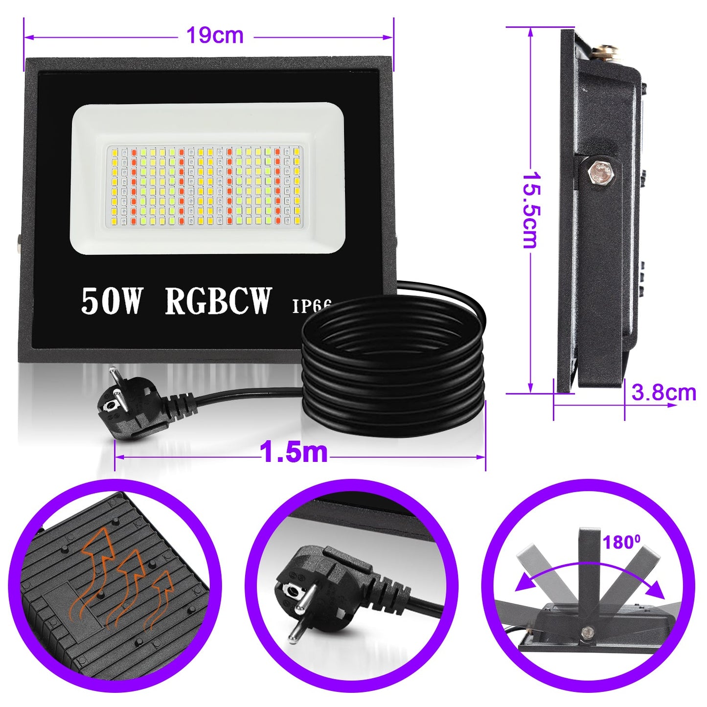 RGB LED Strahler 50W 2 Stück Bluetooth APP-Steuerung