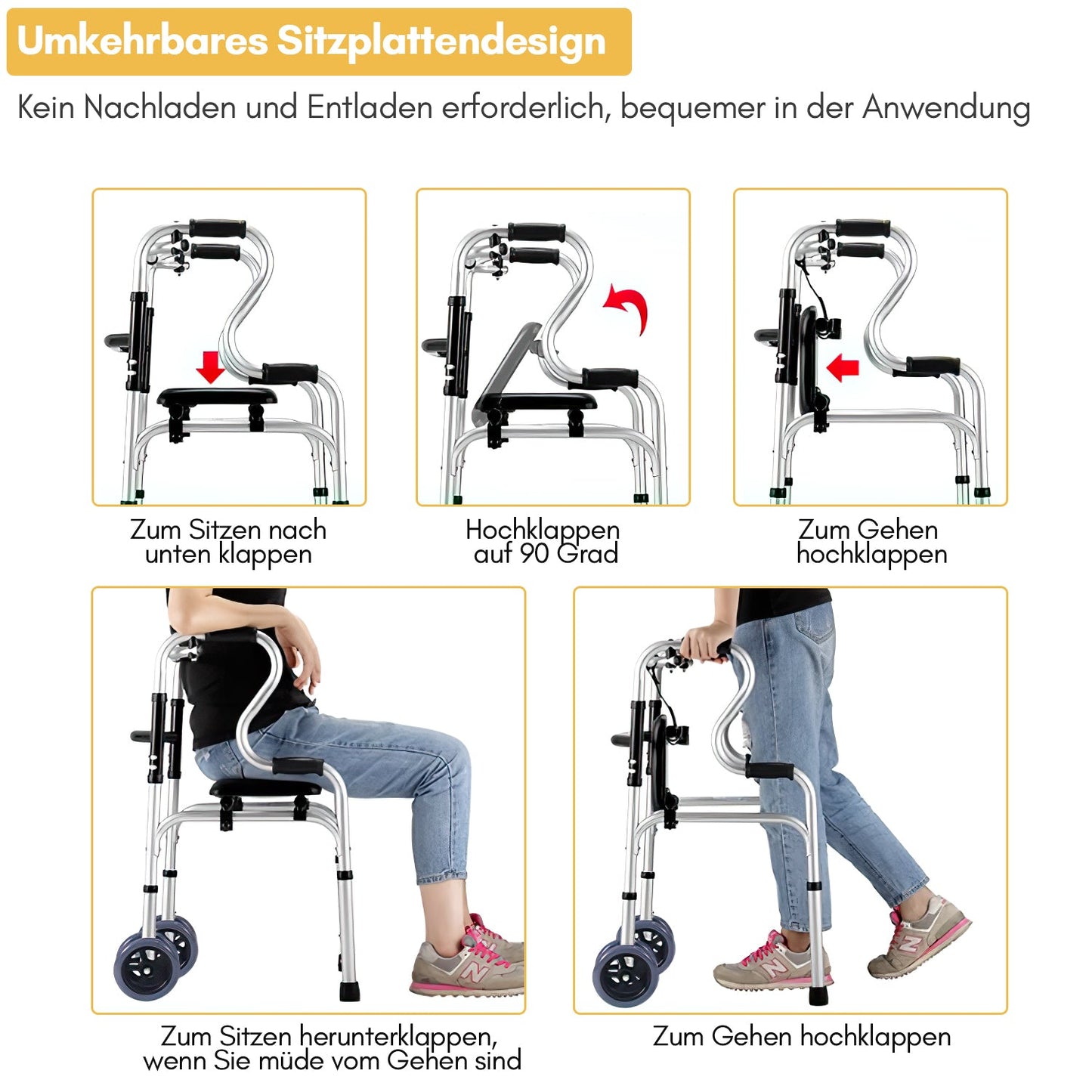 Gehhilfe Leicht Rollator aus Aluminium bis 180 kg