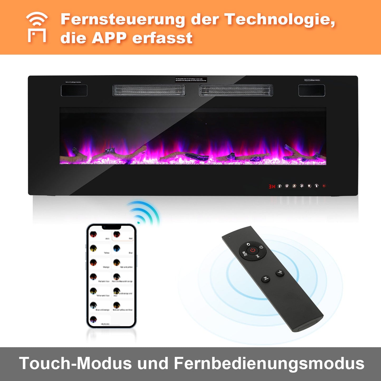 Elektrokamin Wandkamin Einstellbarer Thermostat 750w/1500w