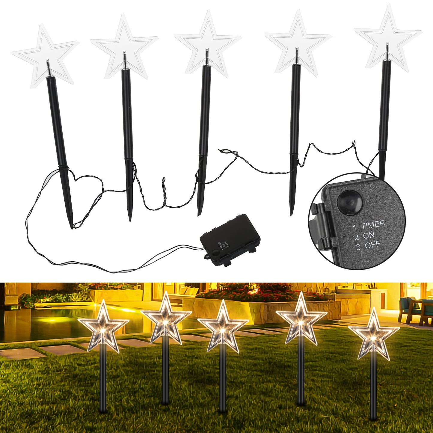 5 Pcs Sterne Weihnachtsbeleuchtung Gartenleuchte