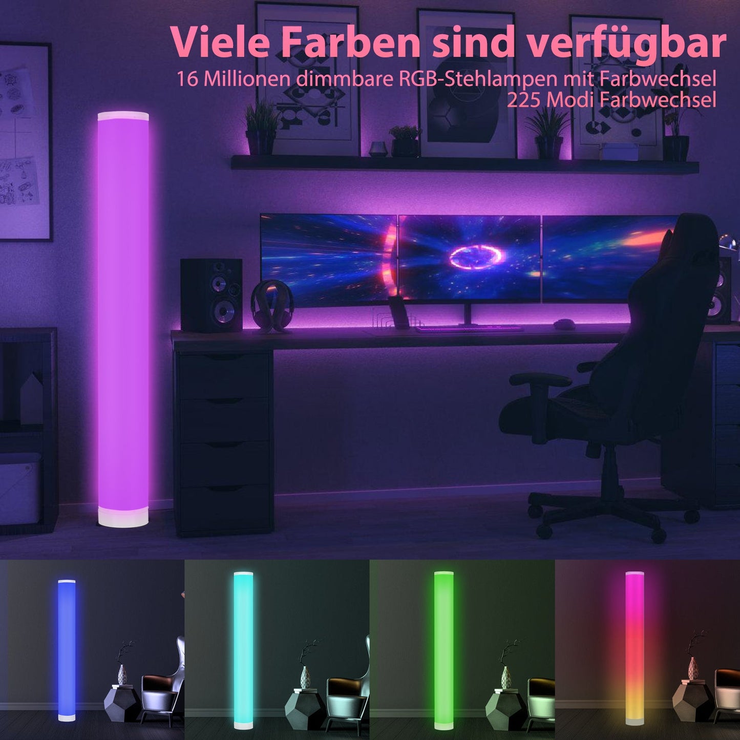 2X LED Stehlampe RGB Dimmbar mit Fernbedienung 6W