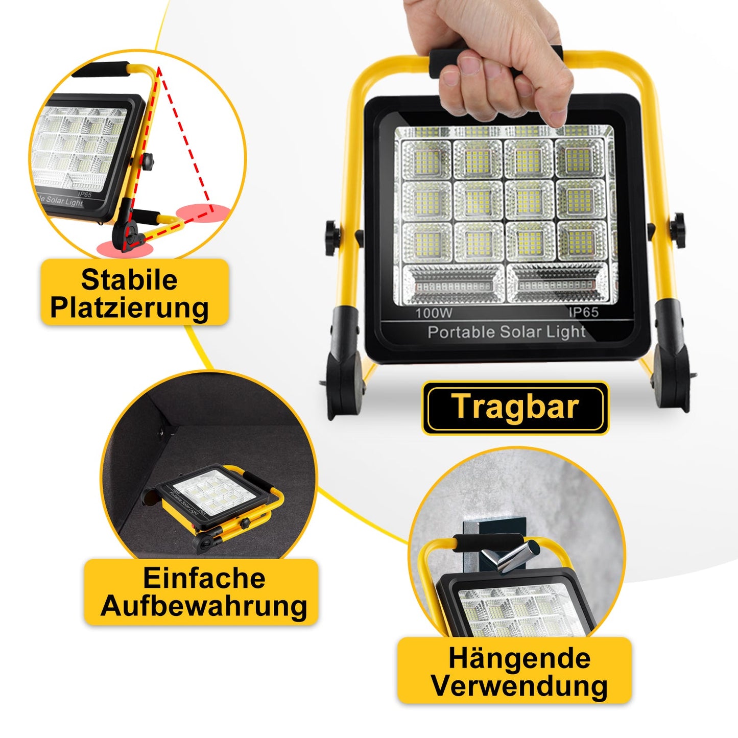 LED Akku Fluter Baustrahler Solar 50W/100W