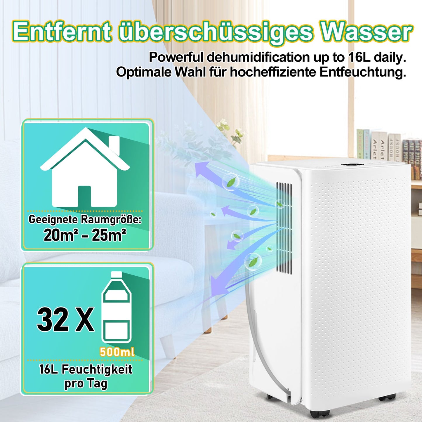Luftentfeuchter 16L mit Timerfunktion, Wäschetrockungsfunktion, Abtaufunktion