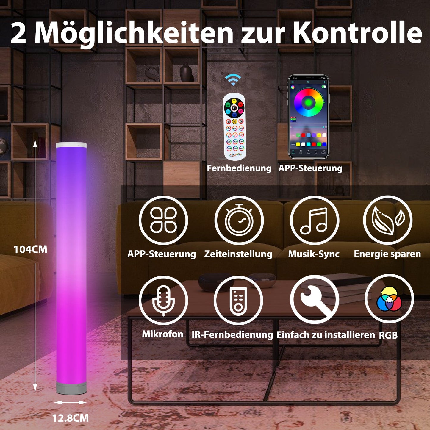 2X LED Stehlampe RGB Dimmbar mit Fernbedienung 6W