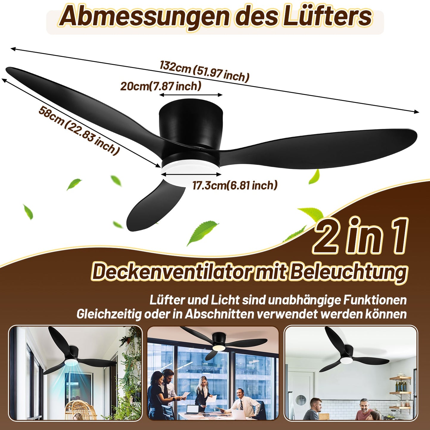 Deckenventilator Lüfter LED Deckenlampe 40W