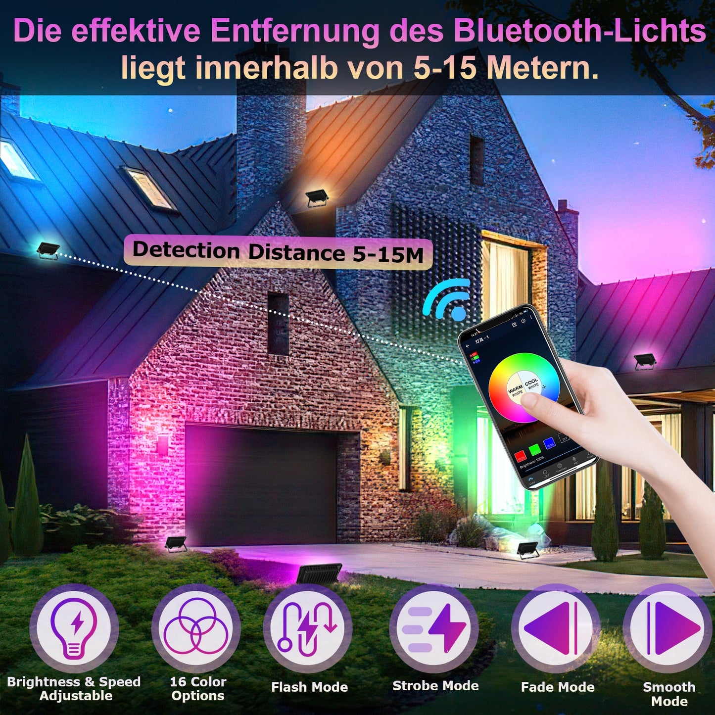 RGB LED Strahler 50W 2 Stück Bluetooth APP-Steuerung
