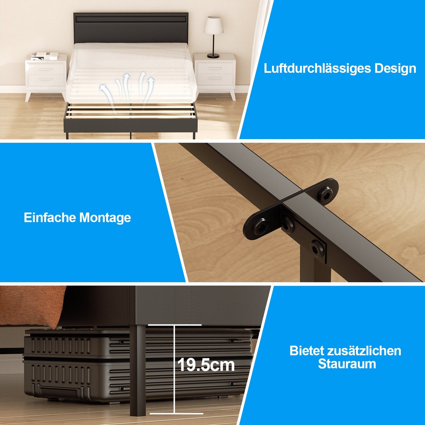 Polsterbett Bettgestell mit Kopfteil Leder LED-Beleuchtung