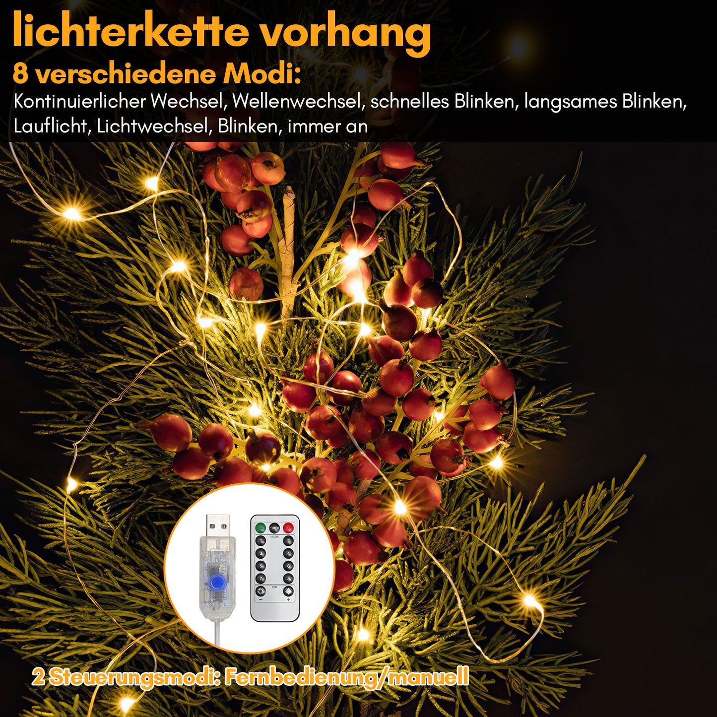 LED Lichtervorhang 3x3m/3x6m Warmweiß/Farbe
