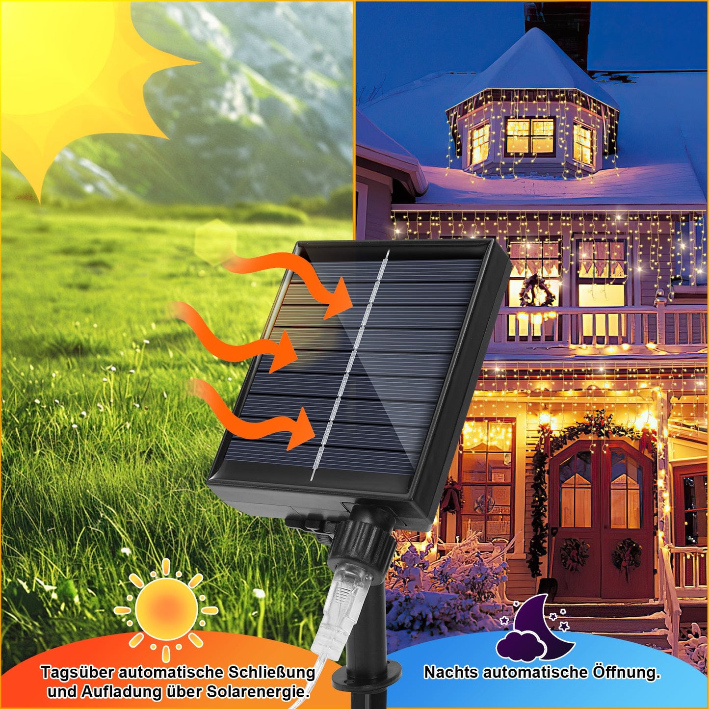 Solar Eisregen Lichterkette mit Fernbedienung 5m-15m