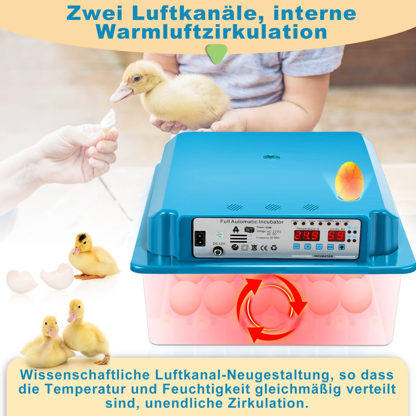 Brutautomat Vollautomatisch Inkubator für Hühner 36 Eier