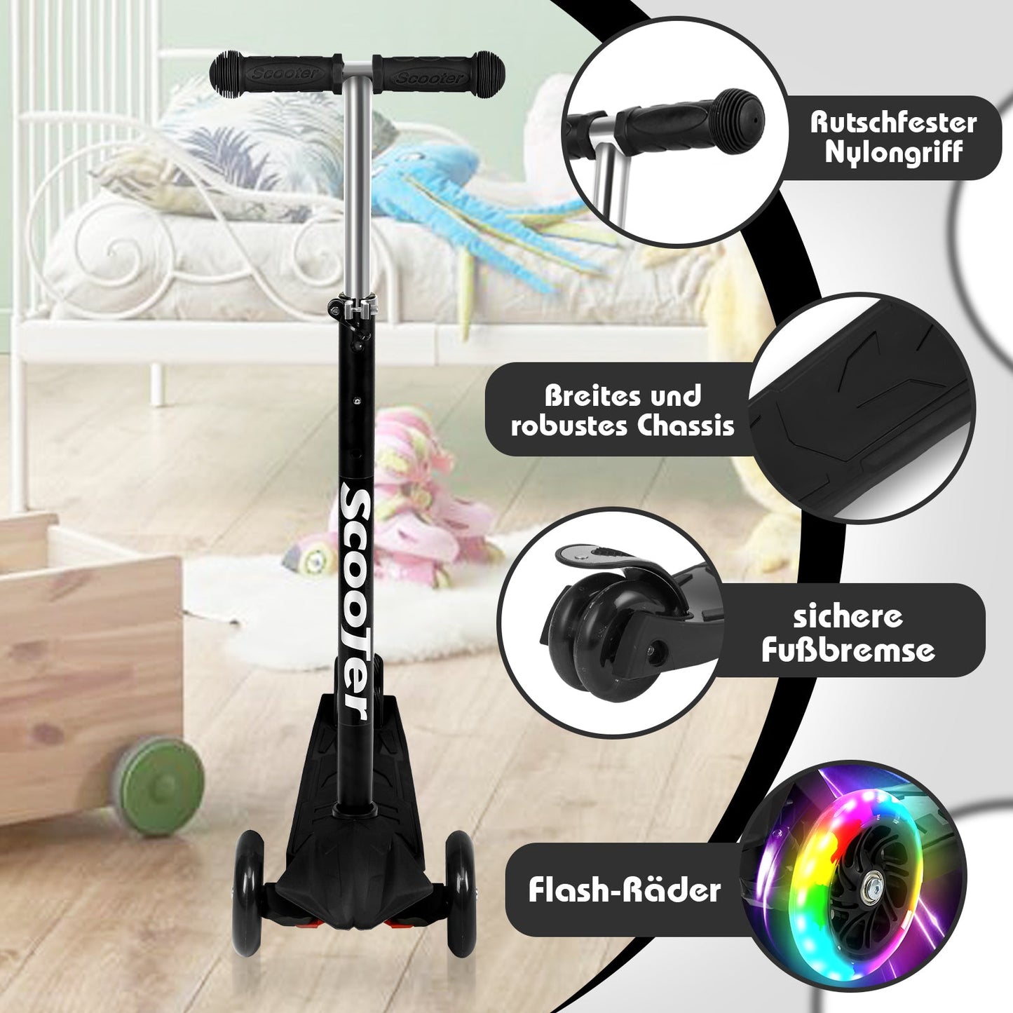 Kinderroller Kinderscooter mit LED Räder