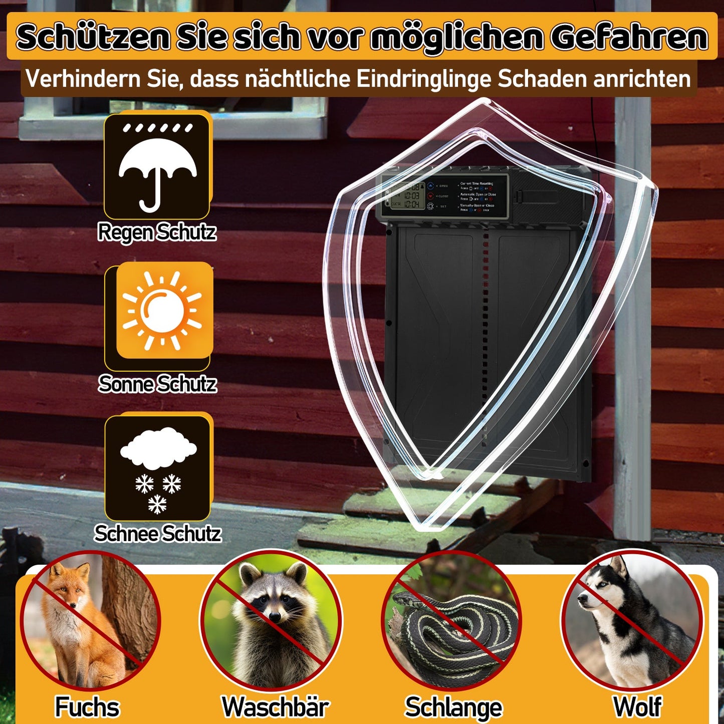 Elektrische Hühnerklappe Solar mit LED Display und Fernbedienung