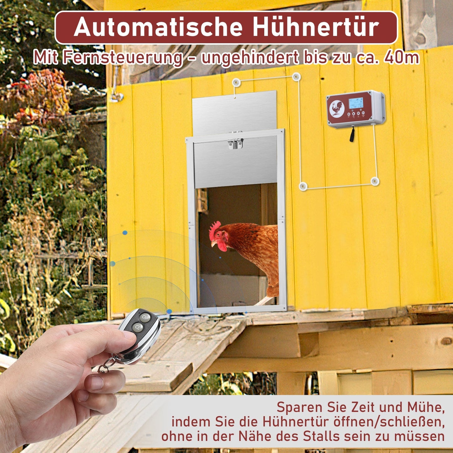 Automatische Hühnerklappe mit Lichtsensor, Zeitschaltuhr, LED Display