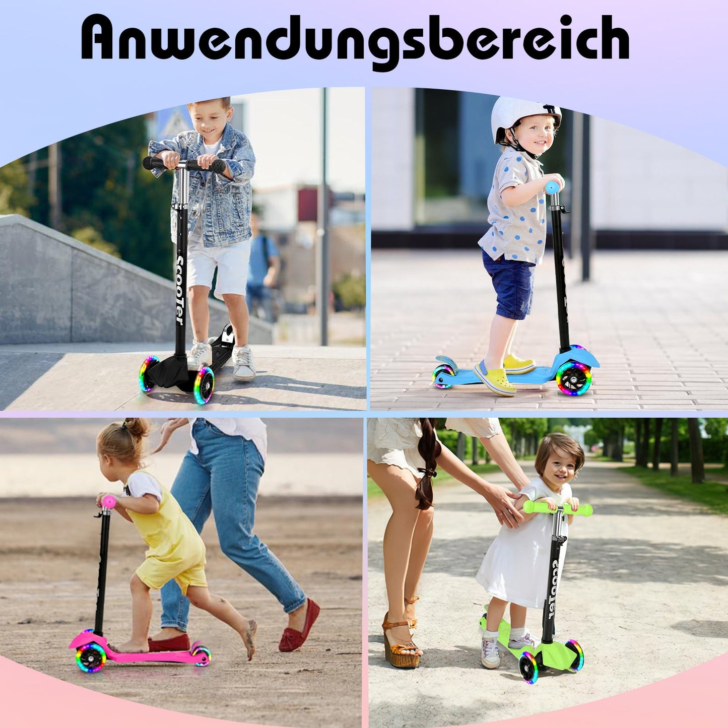 Kinderroller Kinderscooter mit LED Räder