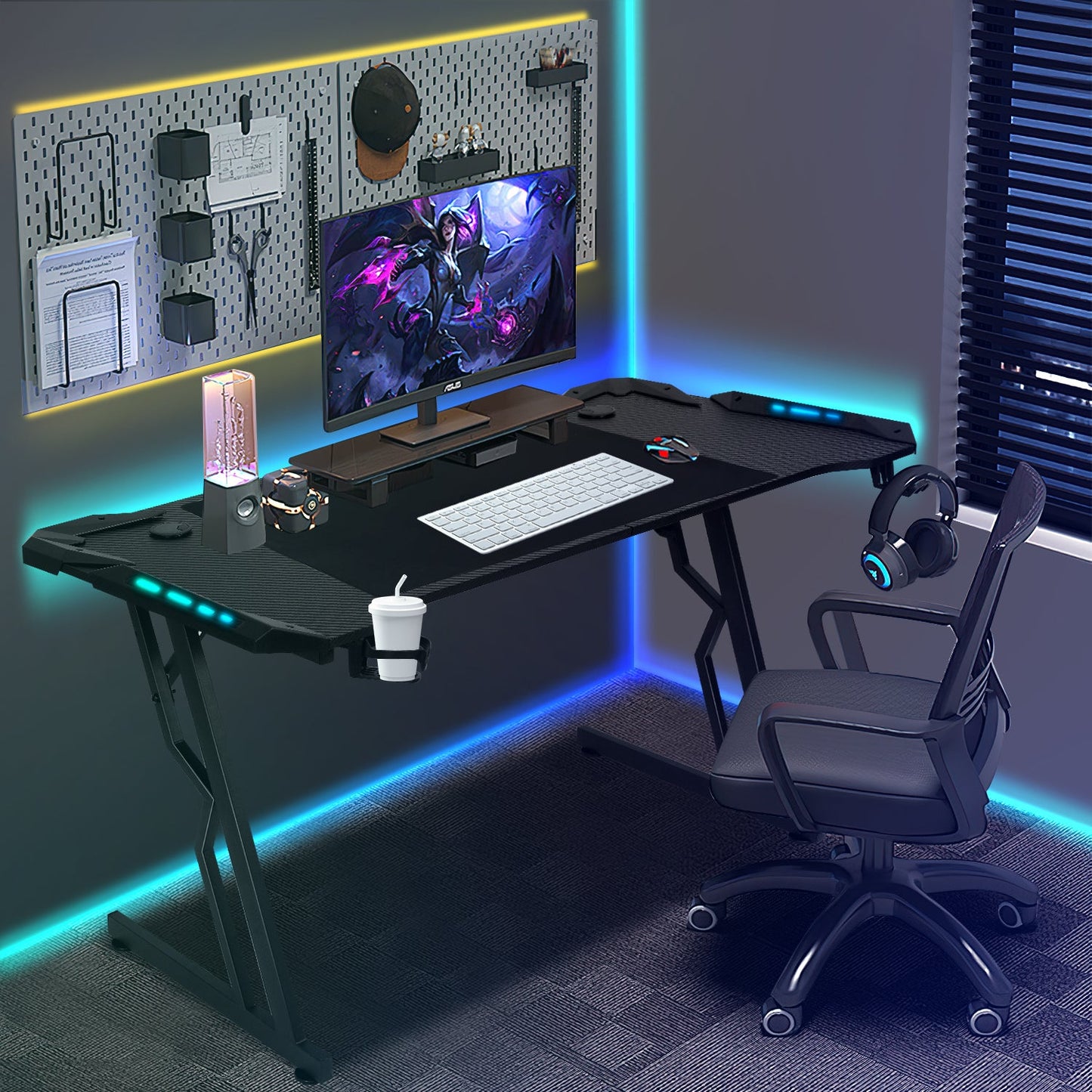 Gaming Schreibtisch Gaming Tisch 120/140cm mit LED Fernbedienung