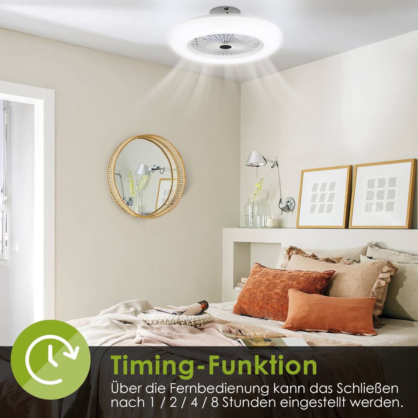 Deckenventilator Dimmbar Leiser Kühler Weiß Beleuchtung Ventilator Lampe 80W