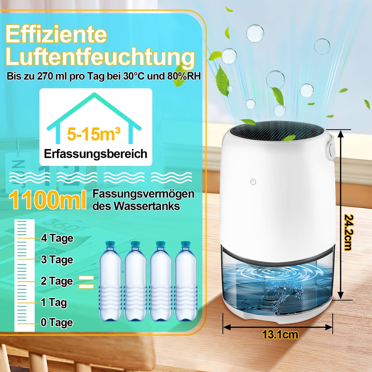 Luftentfeuchter 1100 ml Mini Tragbarer