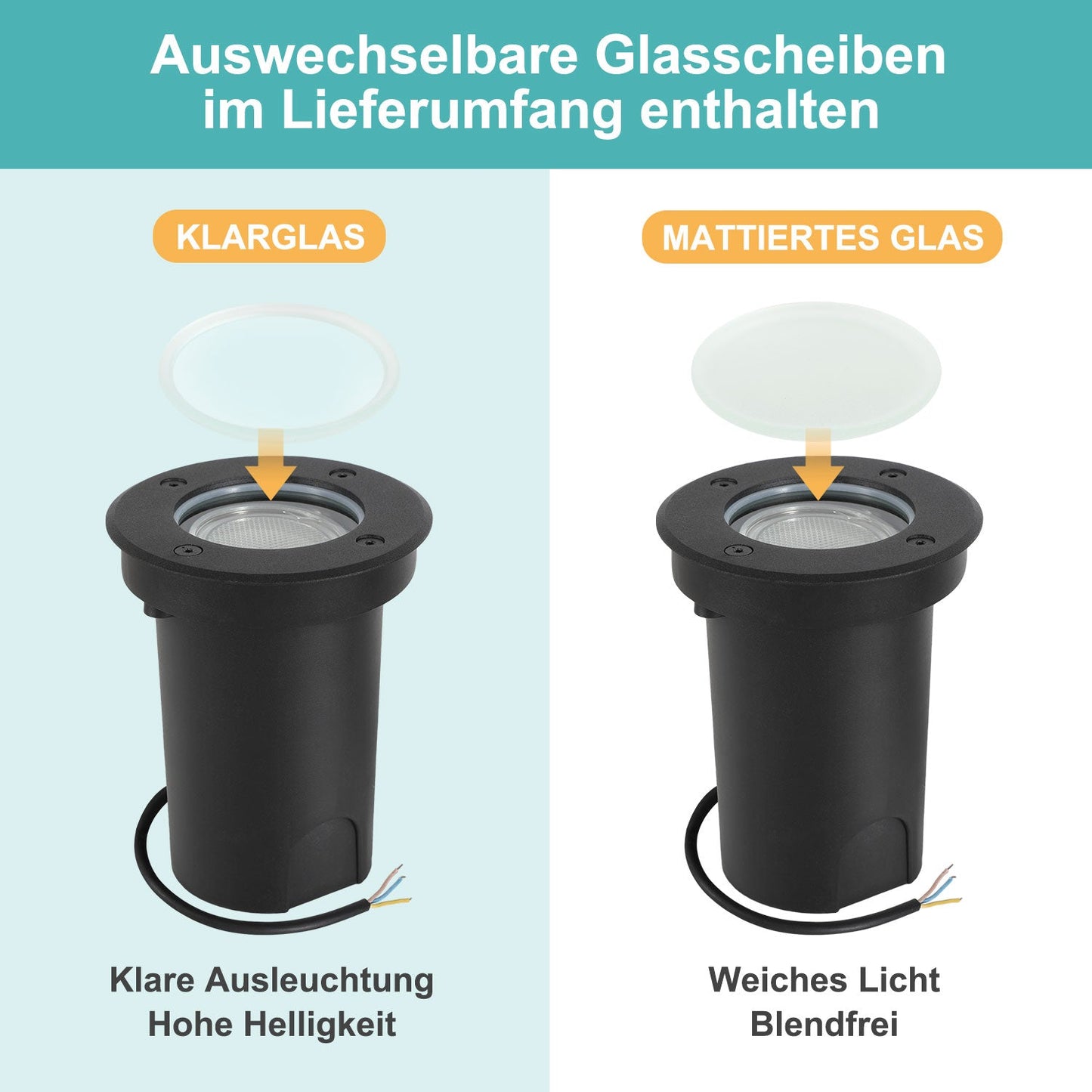 LED Bodeneinbaustrahler 3W Warmweiß mit Mattierten Ersatzlinsen