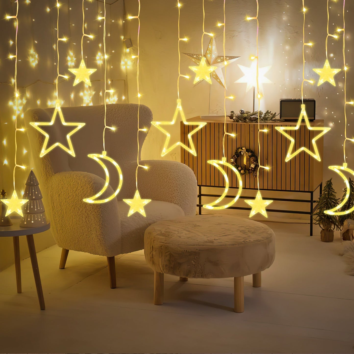 LED Sterne Weihnachtsbeleuchtung Lichtervorhang 3,5M