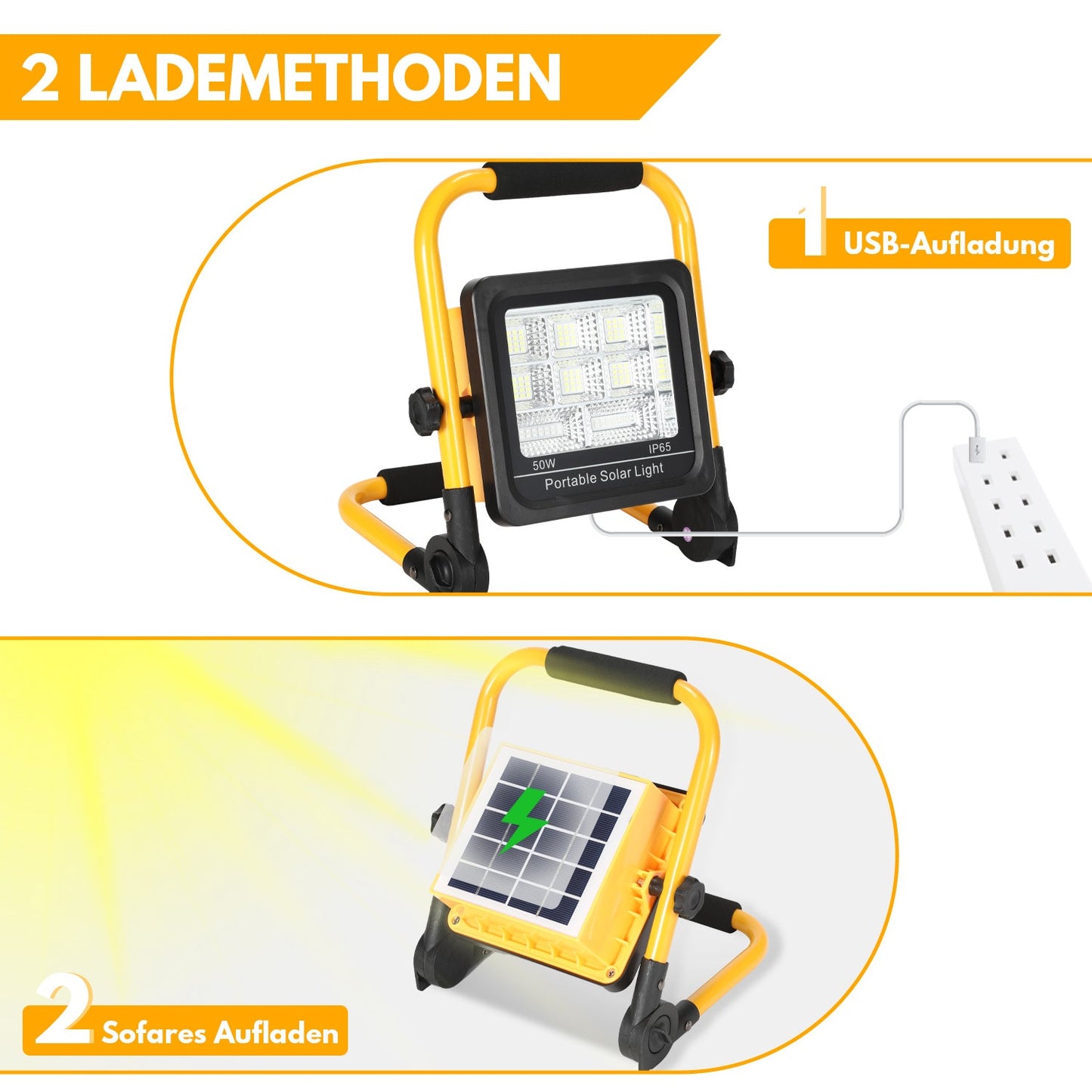 LED Akku Fluter Baustrahler Solar 50W/100W
