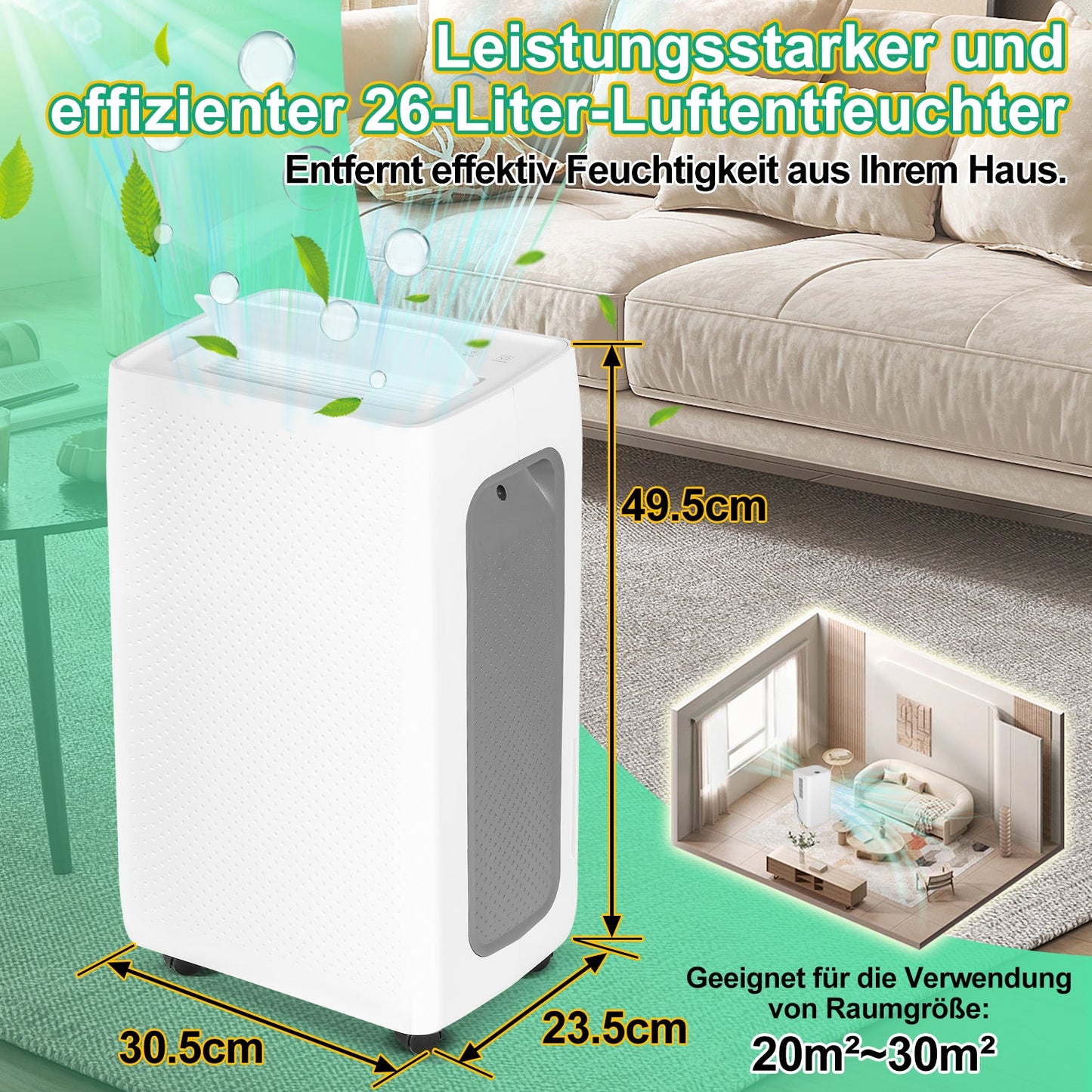 Luftentfeuchter 26L mit Timerfunktion, Wäschetrockungsfunktion, Abtaufunktion