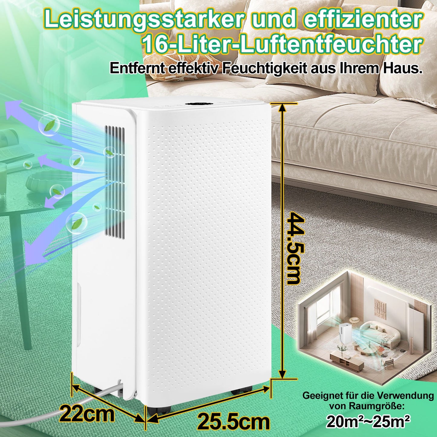 Luftentfeuchter 16L mit Timerfunktion, Wäschetrockungsfunktion, Abtaufunktion