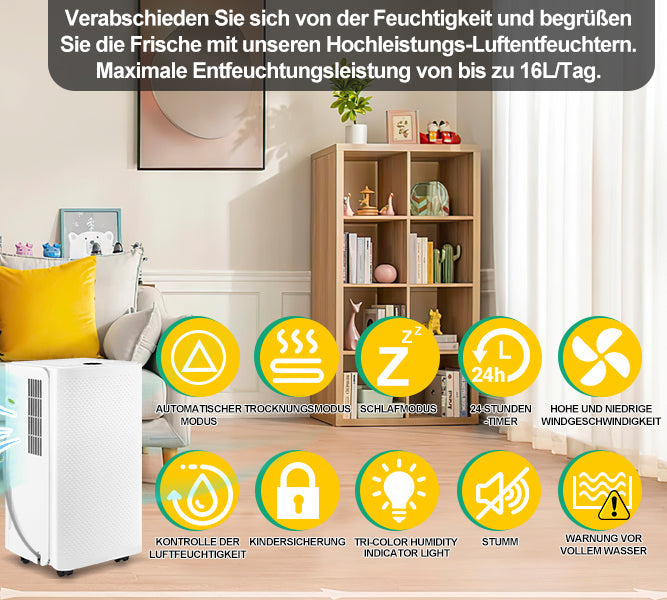Luftentfeuchter 16L mit Timerfunktion, Wäschetrockungsfunktion, Abtaufunktion