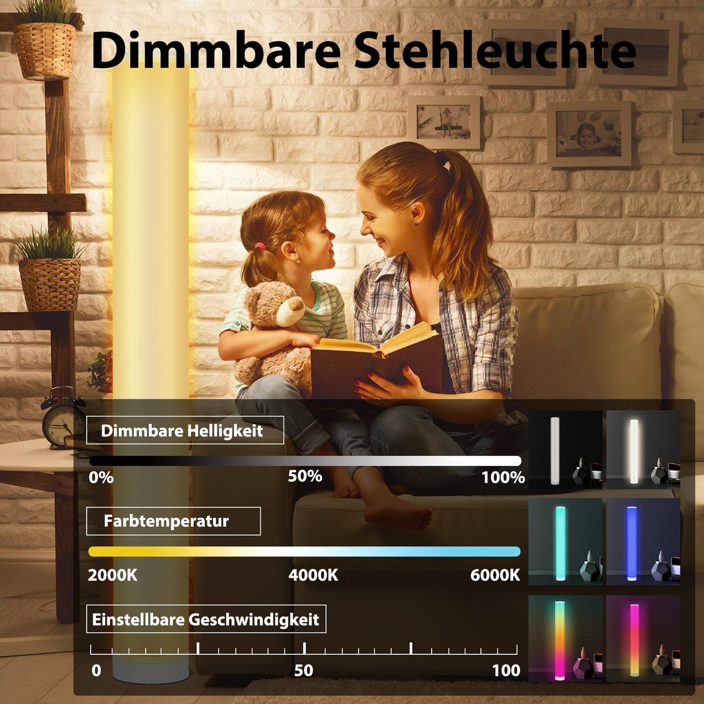 2X LED Stehlampe RGB Dimmbar mit Fernbedienung 6W