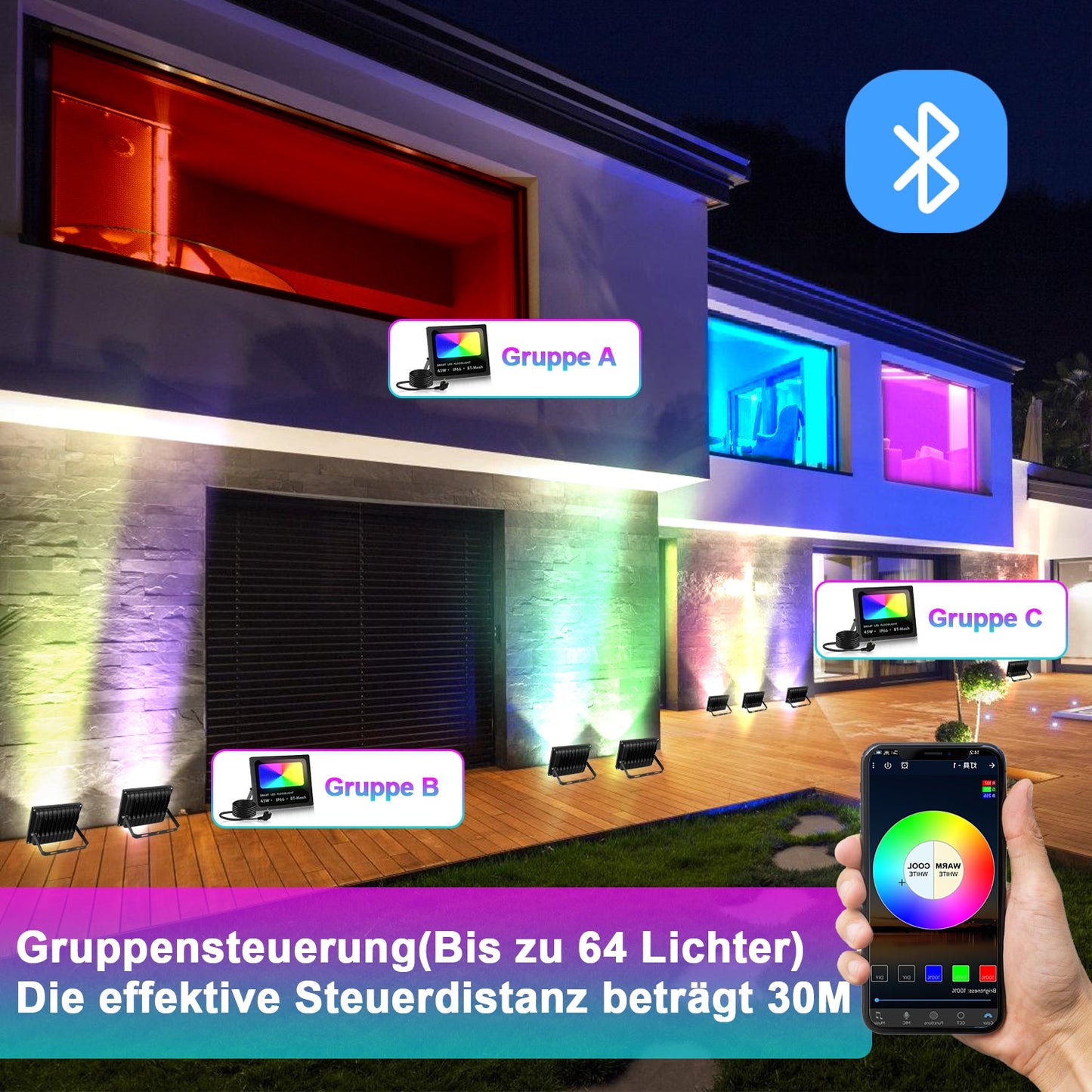 RGB LED Strahler 50W 2 Stück Bluetooth APP-Steuerung