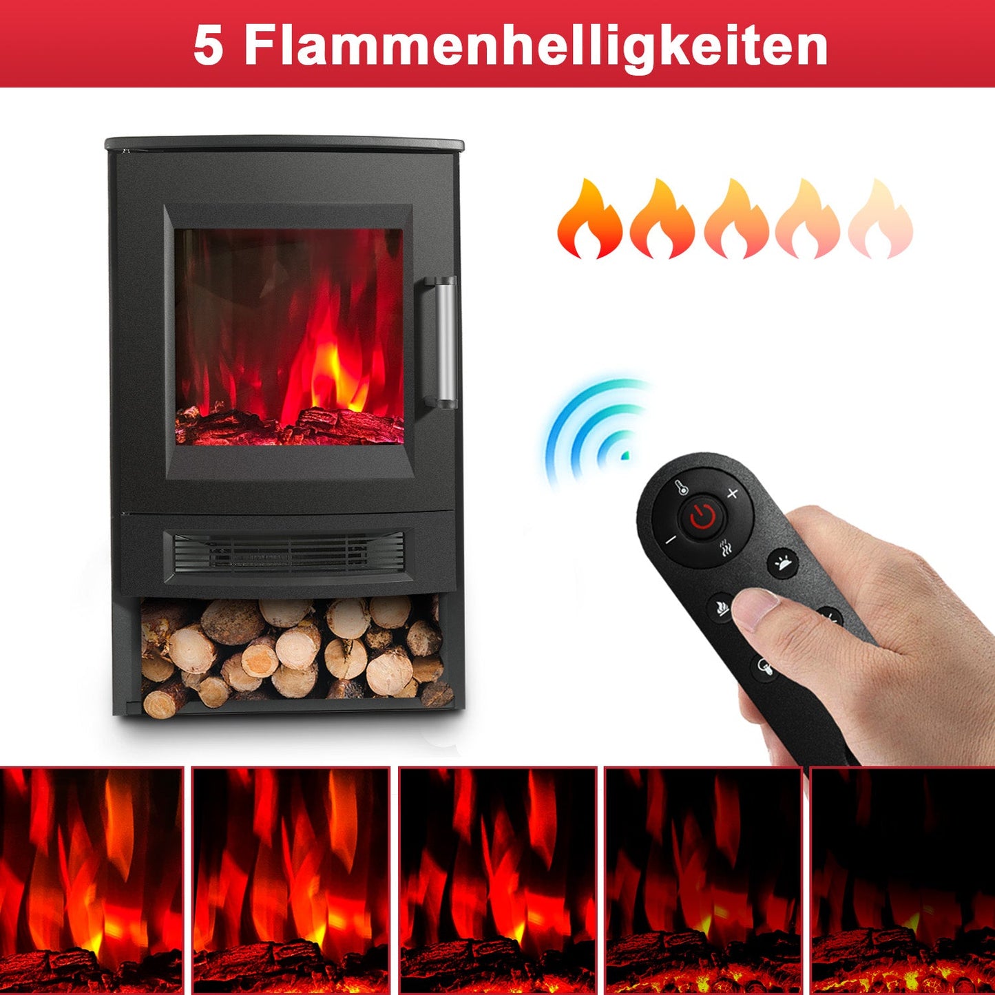 Elektrokamin mit LED Flammenm WiFi Fernbedienung 900W/1800W