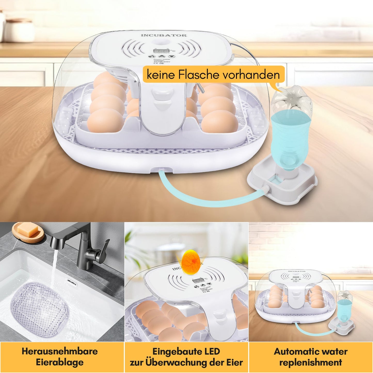 Brutautomat Vollautomatisch Inkubator für Hühner 16 Eier